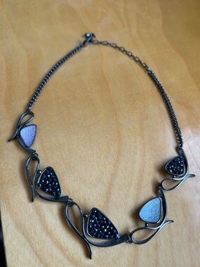 Silver-Tone Black and Lavender Statement Necklace